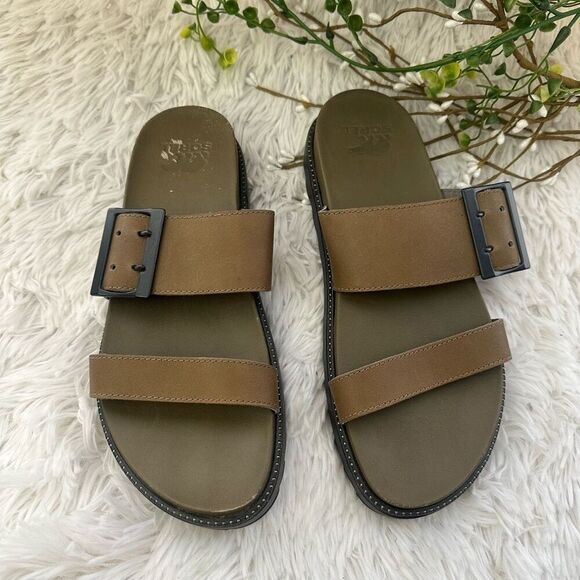 SOREL Womens Sage Green Buckle Roaming Slip On Leather Slide Sandals‎ sz 7.5 - Picture 1 of 7